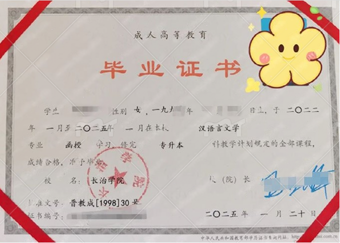 山西长治学院毕业证样本图片